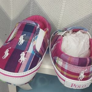 Ralph Lauren plaid baby shoes with embroider logo